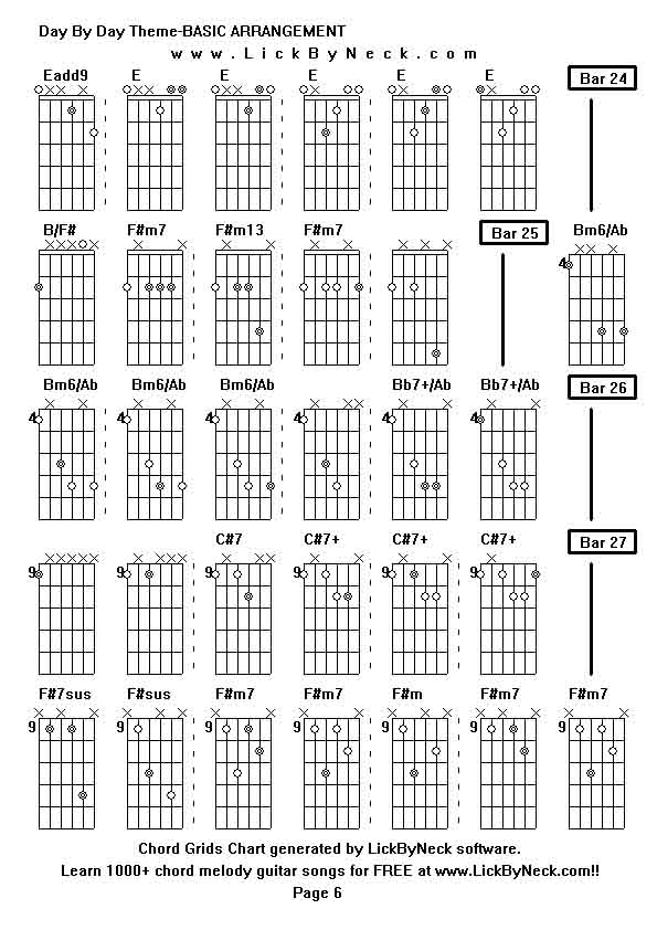 Chord Grids Chart of chord melody fingerstyle guitar song-Day By Day Theme-BASIC ARRANGEMENT,generated by LickByNeck software.